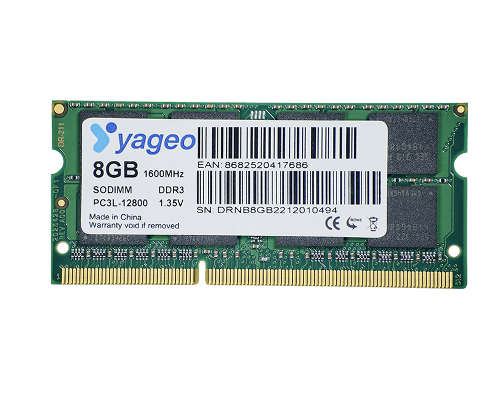 YAGEO 8GB DDR3 1600MHZ NOTEBOOK RAM 1.35V TRAY PACK